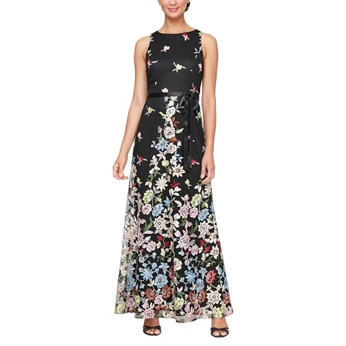 Black Floral A-Line Dress by Alex Evenings - Sleeveless
