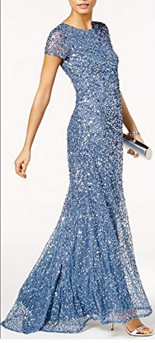 Adrianna Papell Women's Sequin Gown, Short Sleeve, Nile