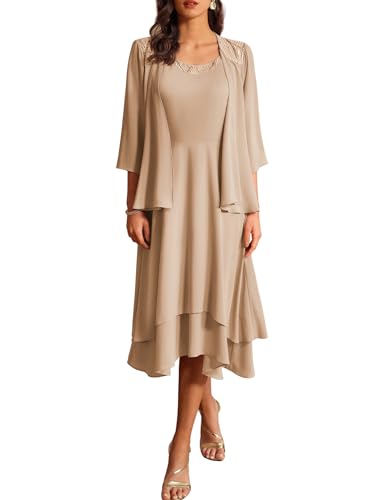 GRACE KARIN Sequin Chiffon Tea Length Wedding Dress