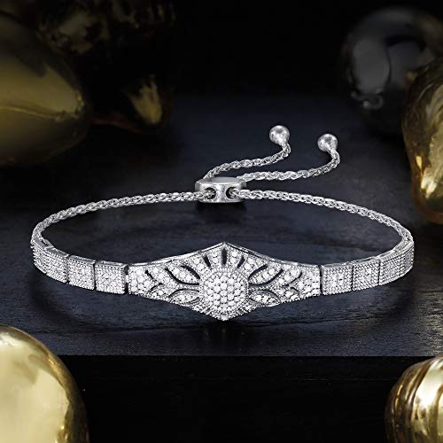 Diamond Floral Openwork Bolo Bracelet in Sterling Silver