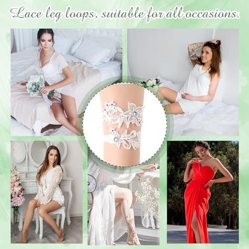 Floral Lace Wedding Garters Set with Rhinestone