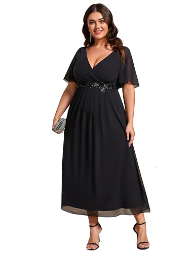 Flattering Black A-Line Wedding Guest Dress, Plus Size