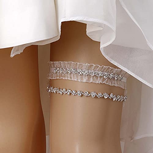 Elegant White Lace Bridal Garter Set with Rhinestones