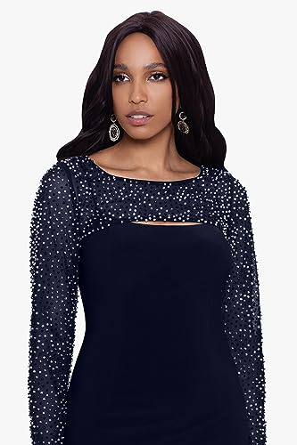 Navy/Silver Beaded Sleeve Sheath Dress for Women