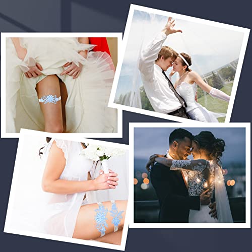 Bridal Lace Garter Set with Blue Flower Accents