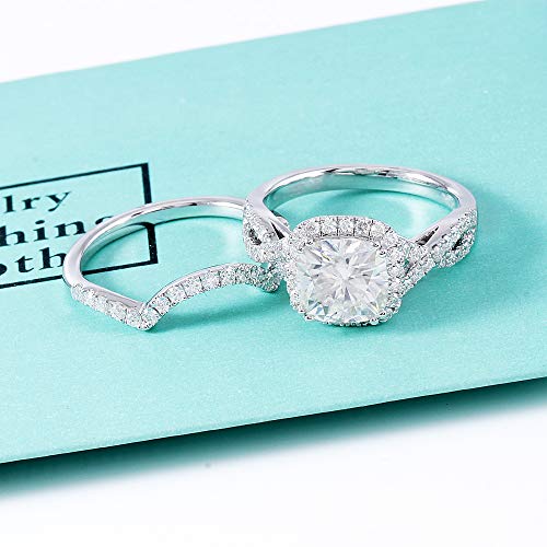 DovEggs Silver 2ct G-H-I Cushion Moissanite Ring Set
