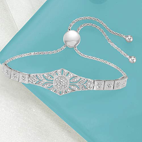 Diamond Floral Openwork Bolo Bracelet in Sterling Silver