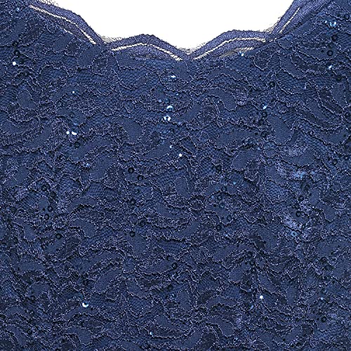 Navy tea length sequin dress by Alex Evenings