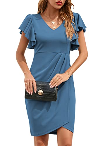 2023 Wedding Guest Bodycon Sheath Ruffle Sleeve V-Neck