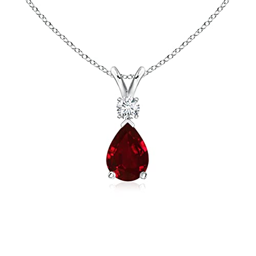 14K White Gold Ruby Teardrop Pendant Necklace | Women's Wedding
