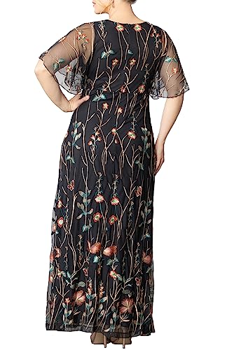 Floral Embroidered Elegance Evening Gown for Wedding | Black Size 3X