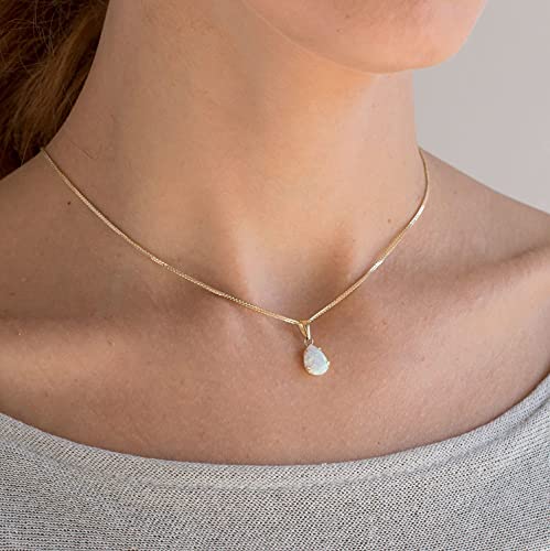 White Opal Teardrop Pendant Necklace - 14K Gold