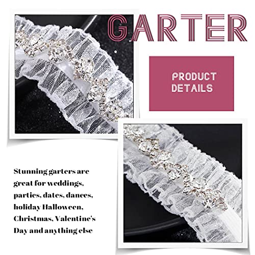 Elegant White Lace Bridal Garter Set with Rhinestones