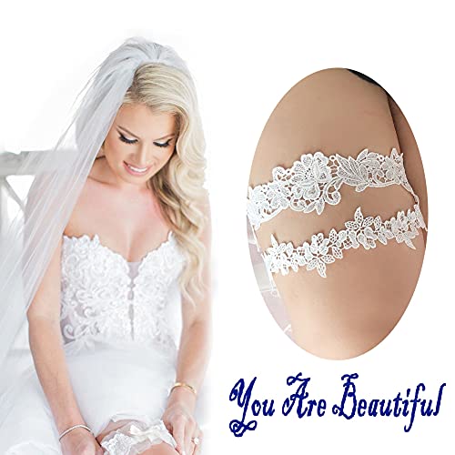 ADOVE Lace Bridal Garters Set with Floral Design