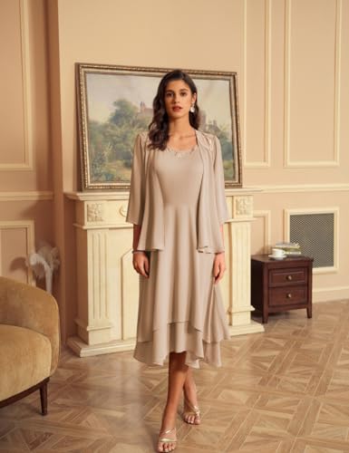 GRACE KARIN Sequin Chiffon Tea Length Wedding Dress