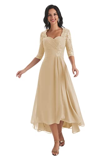 Champagne Lace Applique Mother of the Bride Dress