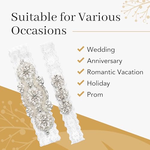 Elegant Stretch Lace Garter with Rhinestones and Pearls