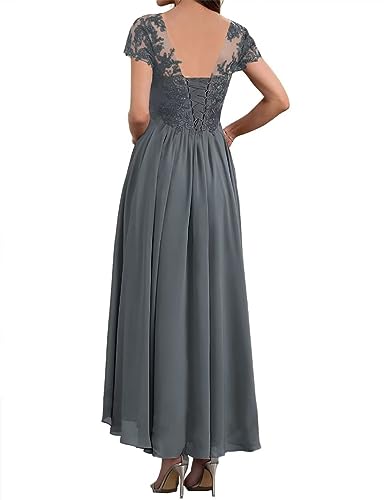 Taupe Chiffon Lace Applique Tea Length Dress, Size 16