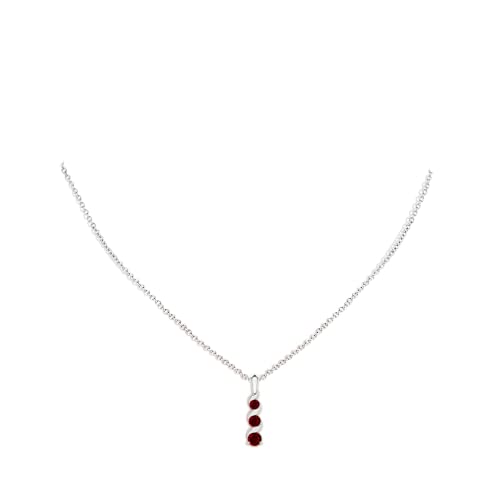 Angara Natural Ruby Three Stone Pendant Necklace for Women
