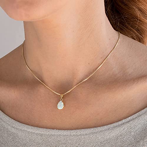 White Opal Teardrop Pendant Necklace - 14K Gold