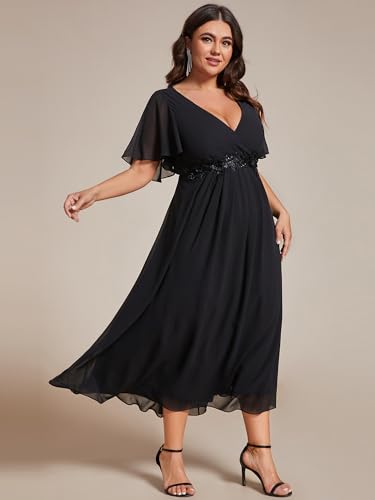 Flattering Black A-Line Wedding Guest Dress, Plus Size