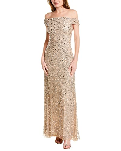 Adrianna Papell Champagne Sequin Off Shoulder Gown Size 10