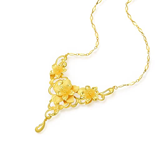 Gold Floral Blooming Necklace for Chinese Wedding - 24K