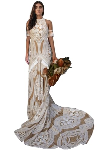 Tasseled BOHO Lace Wedding Dress with Removable Sleeves