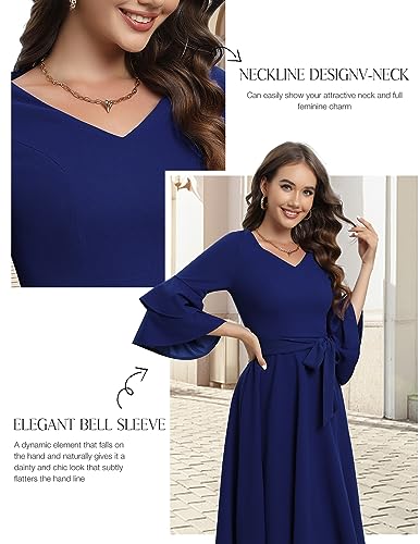 Tea Length Wedding Guest Dress, Long Sleeve Navy