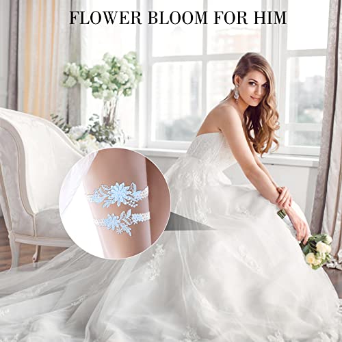 Bridal Lace Garter Set with Blue Flower Accents