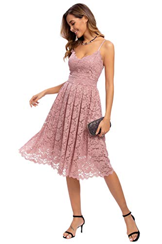 Nude Pink Lace A-Line Dress for Wedding Guest