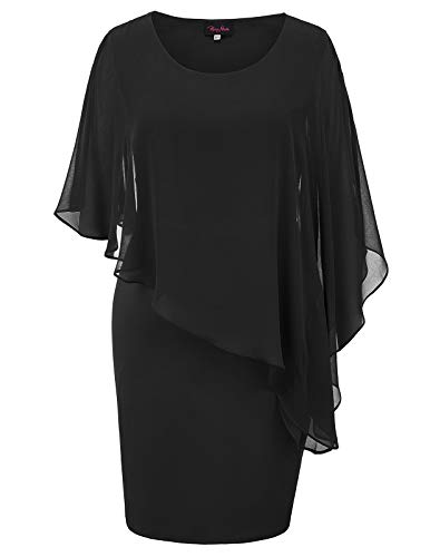 Vintage black chiffon sheath dress with cape neckline