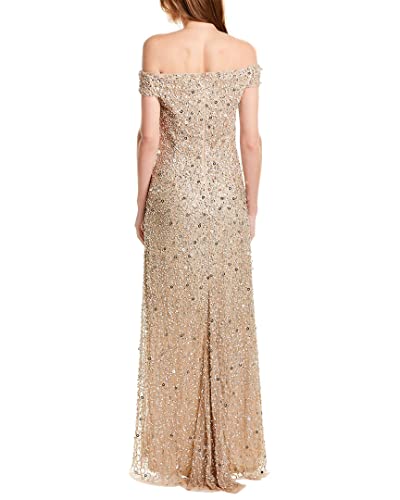 Adrianna Papell Champagne Sequin Off Shoulder Gown Size 10