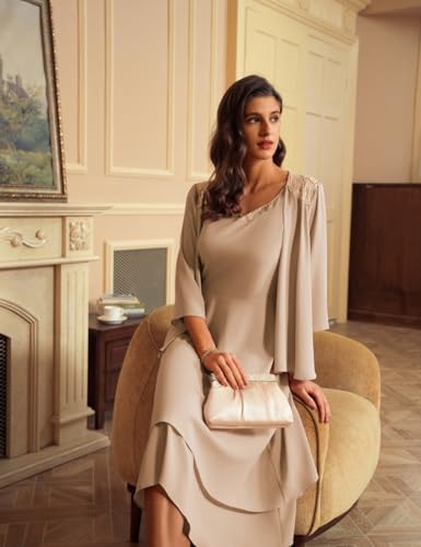 GRACE KARIN Sequin Chiffon Tea Length Wedding Dress