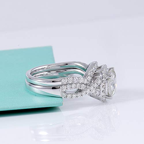 DovEggs Silver 2ct G-H-I Cushion Moissanite Ring Set