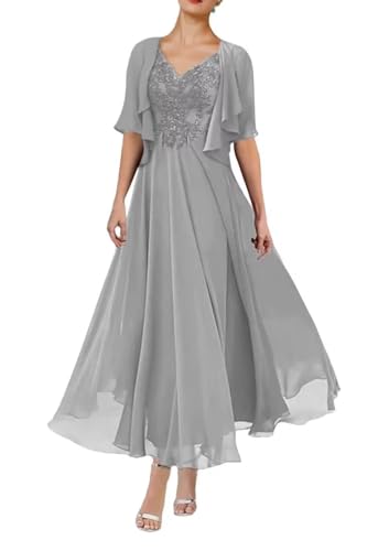 Silver Tea Length Mother of the Bride Dress Set