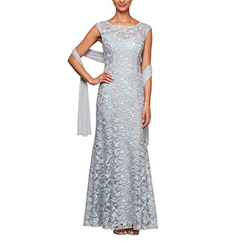 Light Blue Lace Sleeveless Dress with Shawl, Size 12