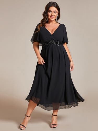 Flattering Black A-Line Wedding Guest Dress, Plus Size