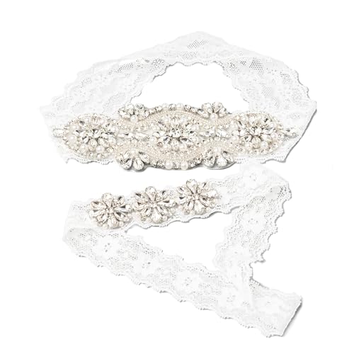 Elegant Stretch Lace Garter with Rhinestones and Pearls