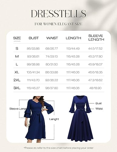 Tea Length Wedding Guest Dress, Long Sleeve Navy