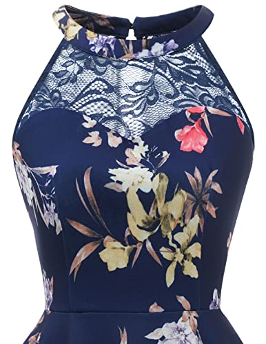 Floral Tea Dress for Wedding Guest - Navy Blue