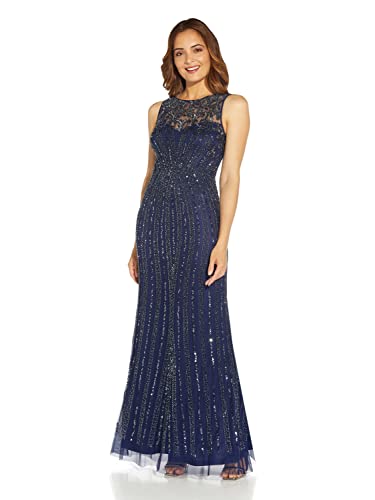 Adrianna Papell Women's Beaded Mermaid Skirt Gown in Light Navy