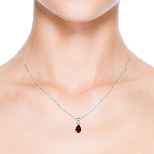 14K White Gold Ruby Teardrop Pendant Necklace | Women's Wedding