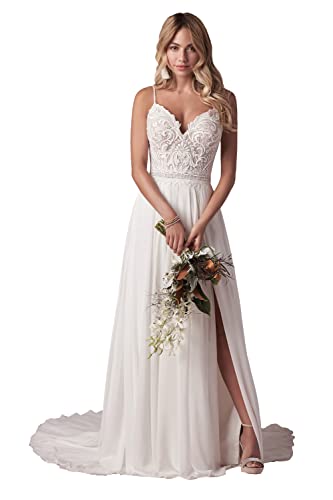 Spaghetti Straps Lace Wedding Dress with Slit