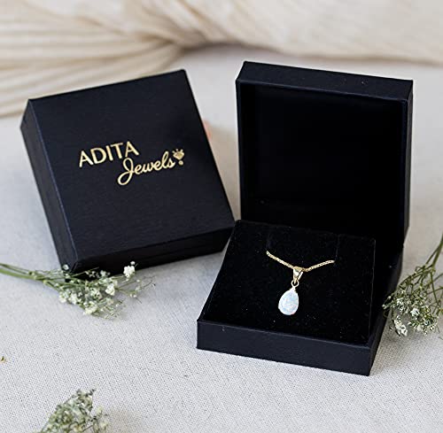 White Opal Teardrop Pendant Necklace - 14K Gold