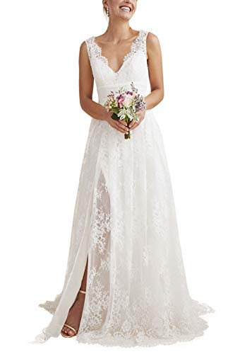 2024 Lace Beach Wedding Dress Ivory A-Line Boho