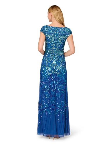 Adrianna Papell Blue Horizon Beaded Cap Sleeve Dress