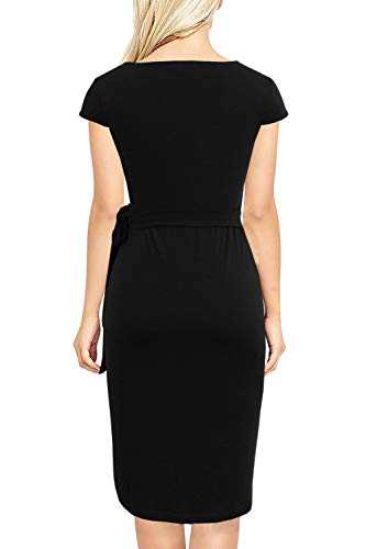 Liyinxi 50s Short Sleeves Black Wedding Pencil Dress