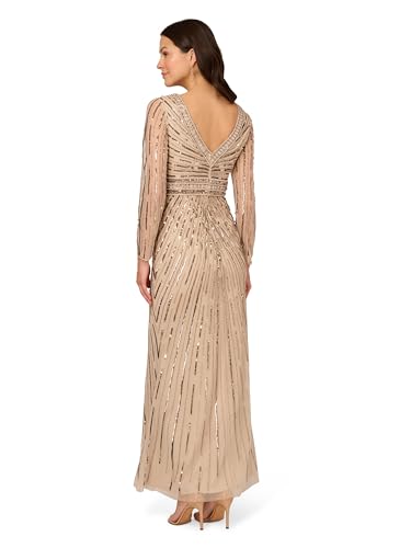 Adrianna Papell Beaded Long Gown for Women, Biscotti