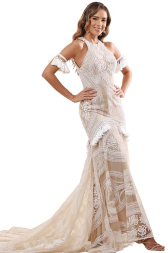 Tasseled BOHO Lace Wedding Dress with Removable Sleeves